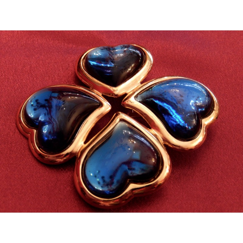 Broche vintage Saint-Valentin coeur AB strass rouges émail rouge ton or Broche vintage Saint-Valentin coeur AB strass rouges émail rouge ton or