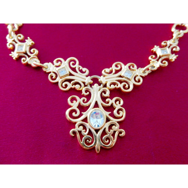 Collier ras de cou en métal doré et strass - Montres & Bijoux