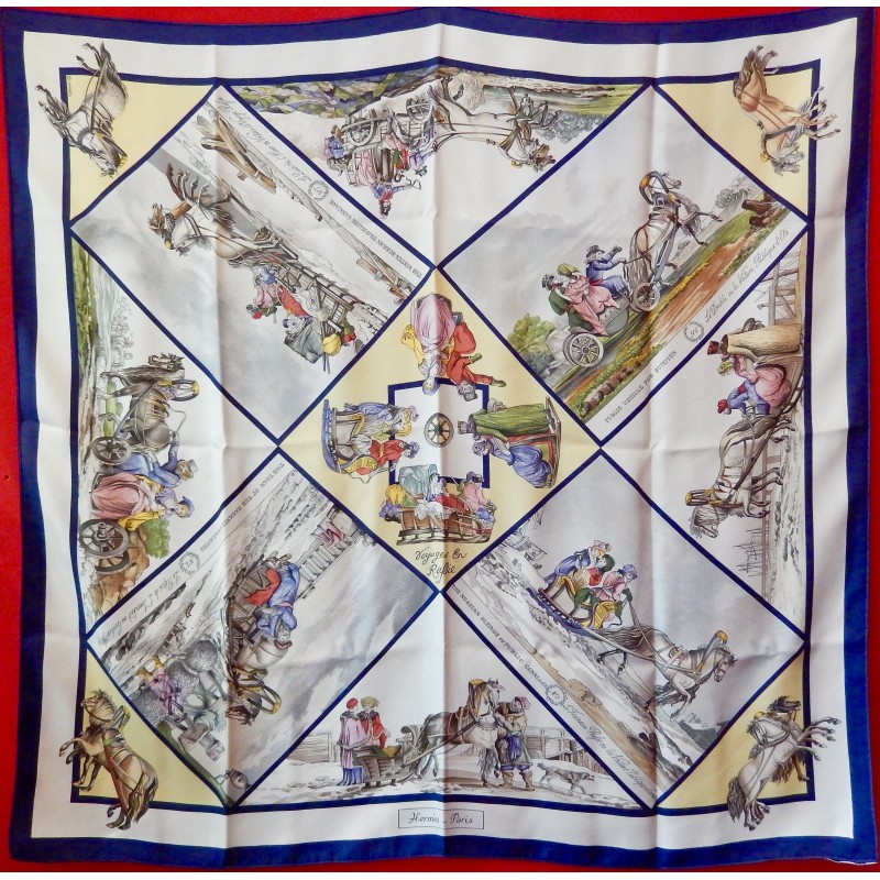 Foulard Hermès 90 'Voyages En Russie' - Soie, Multicolore, Occasion