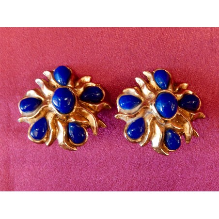 Boucles d'oreille Christian Lacroix perles Murano bleues