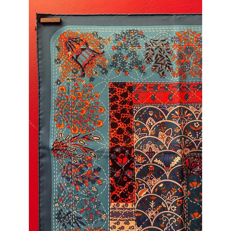 Foulard Carré Hermès Occasion - Soie - Motif Calèche & Bois Dormant - Marron