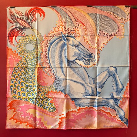 Carré foulard Hermès double face Cheval sirène